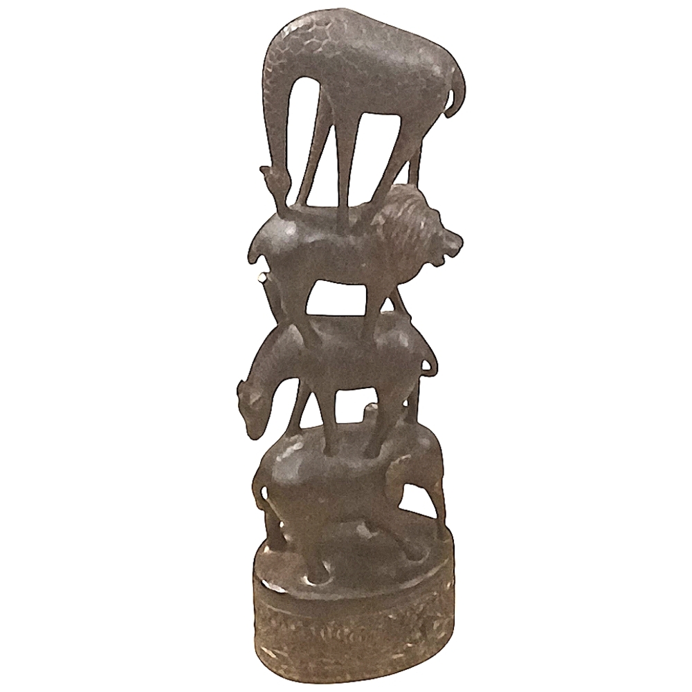 Safari Animal Stack Tower Wooden Sculpture 16" X 3"